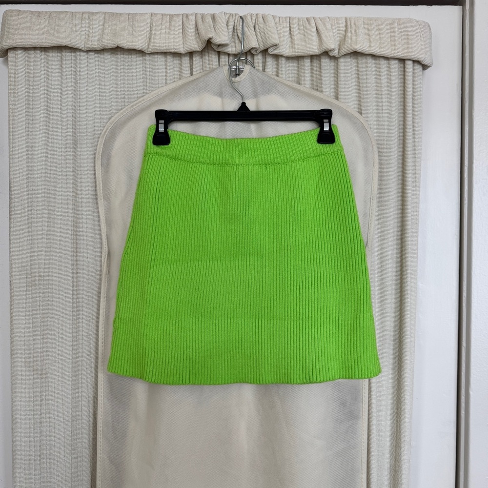 HYFVE Neon Green Ribbed Knit Mini Skirt